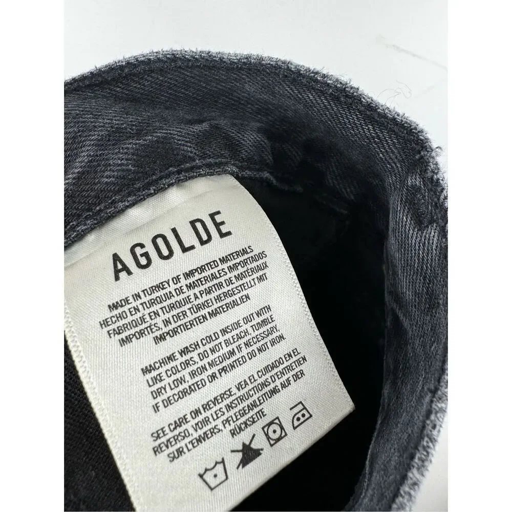 Agolde Women's Distressed Button Fly Straight 90's Jeans Charcoal Black Size 26 - Picture 3 of 6